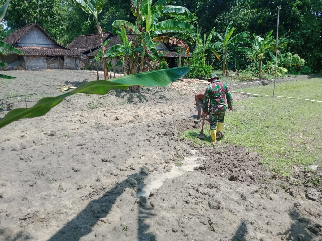 Satgas TMMD 110 Bojonegoro Bantu Warga Cangkuli Lahan Sawah